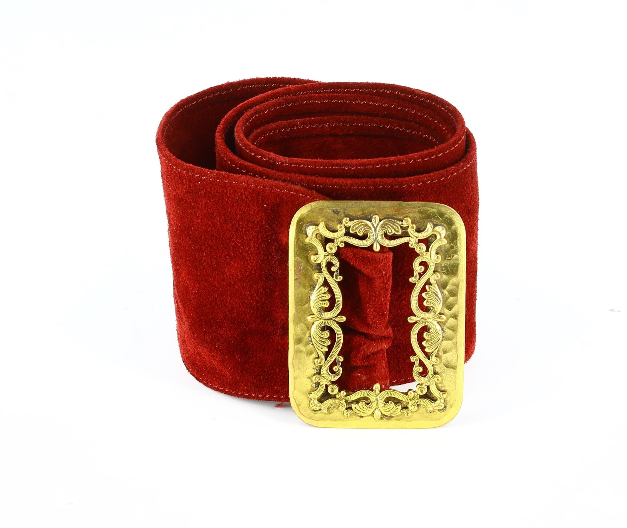 YSL Red Velvet Belt Yves Saint Laurent Golden