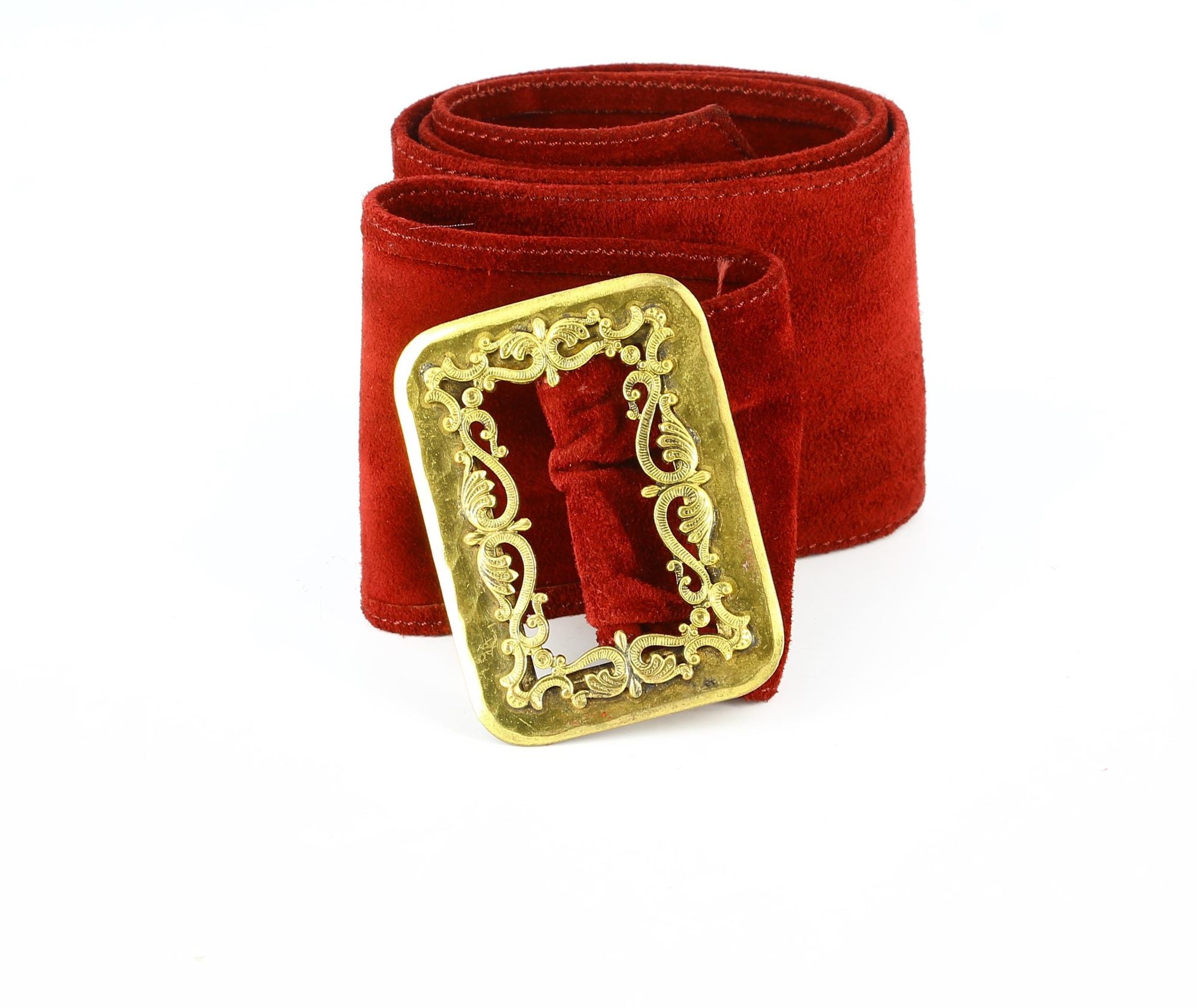 YSL Red Velvet Belt Yves Saint Laurent Golden