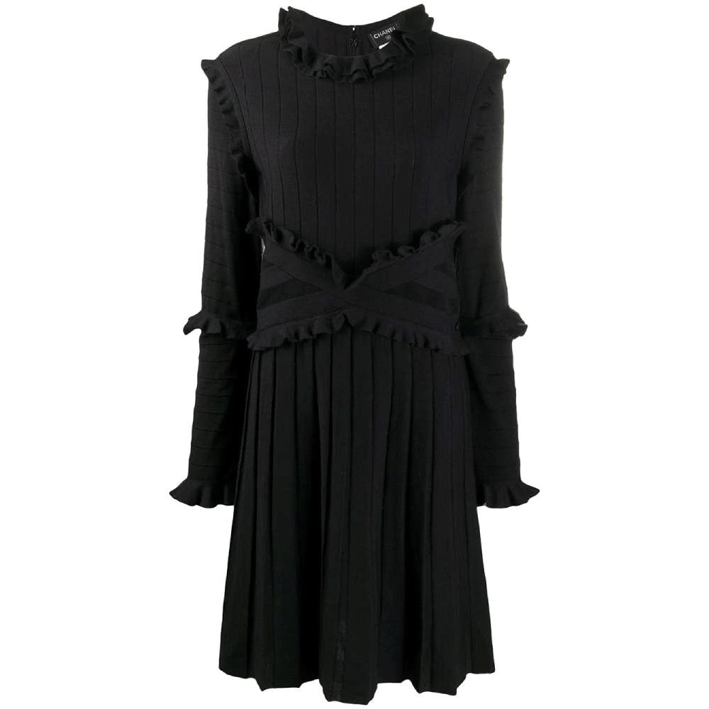 Chanel Black Ribbed Wool Dress - 2010s