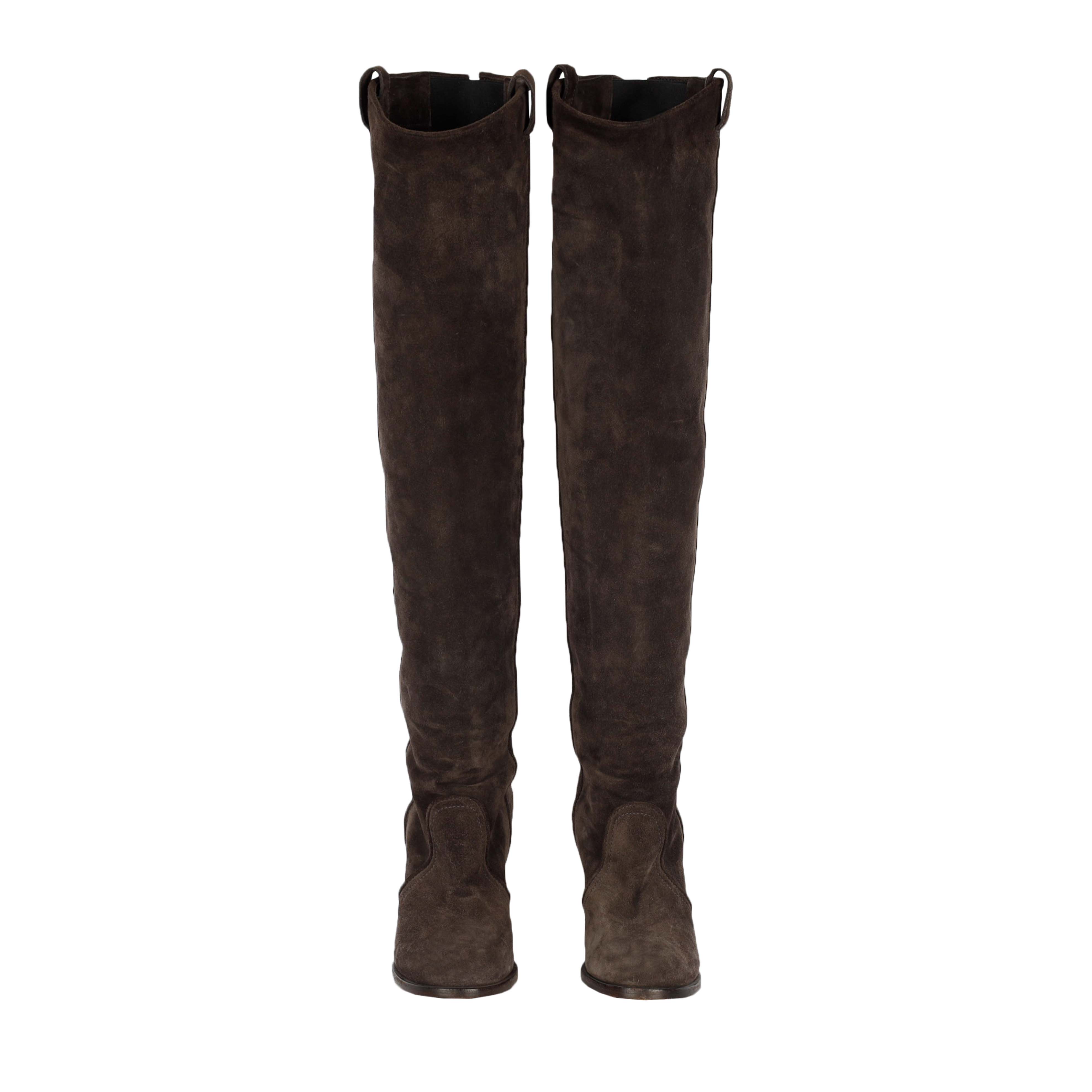 Suede Over the Knee Dark Brown Boots - '20s