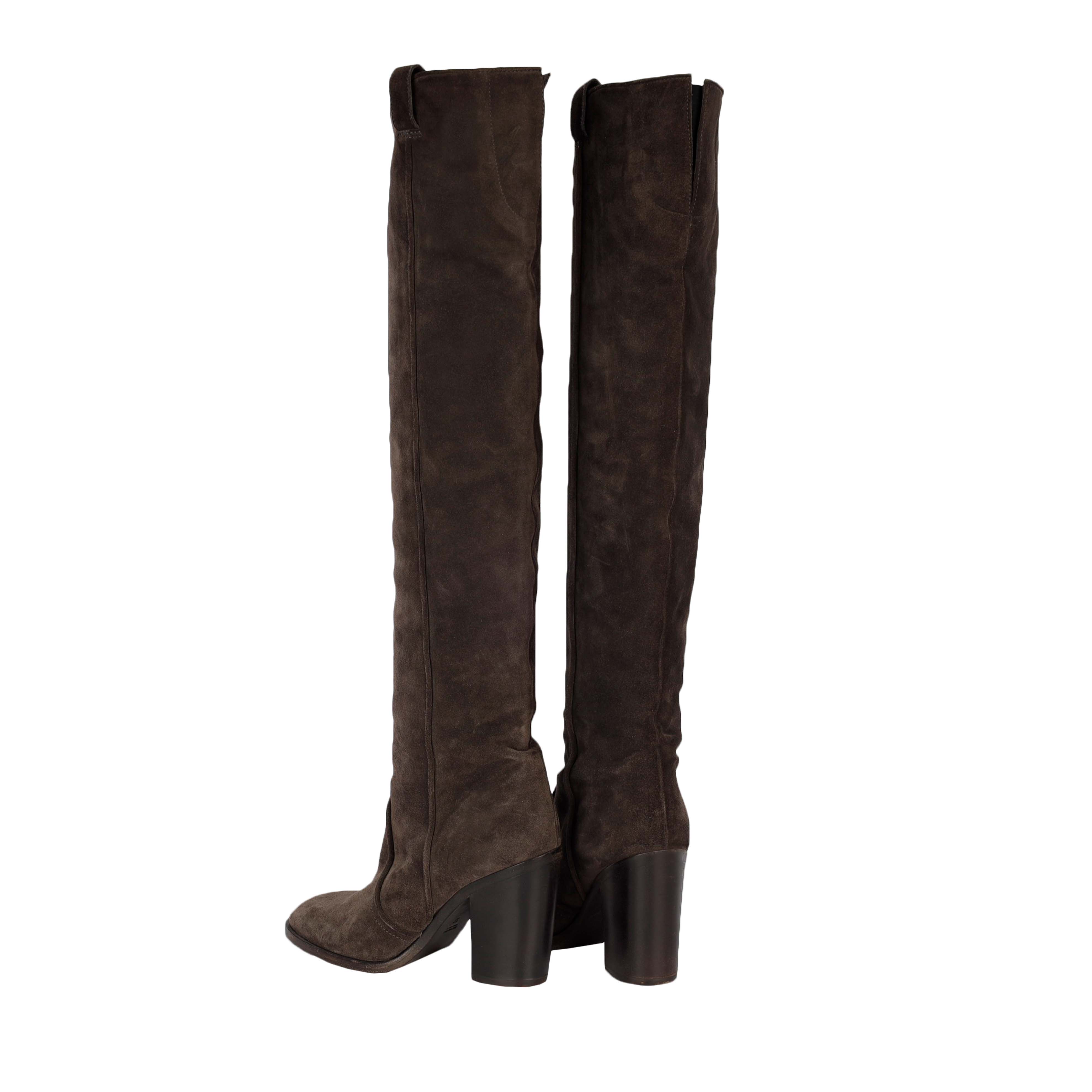 Suede Over the Knee Dark Brown Boots - '20s