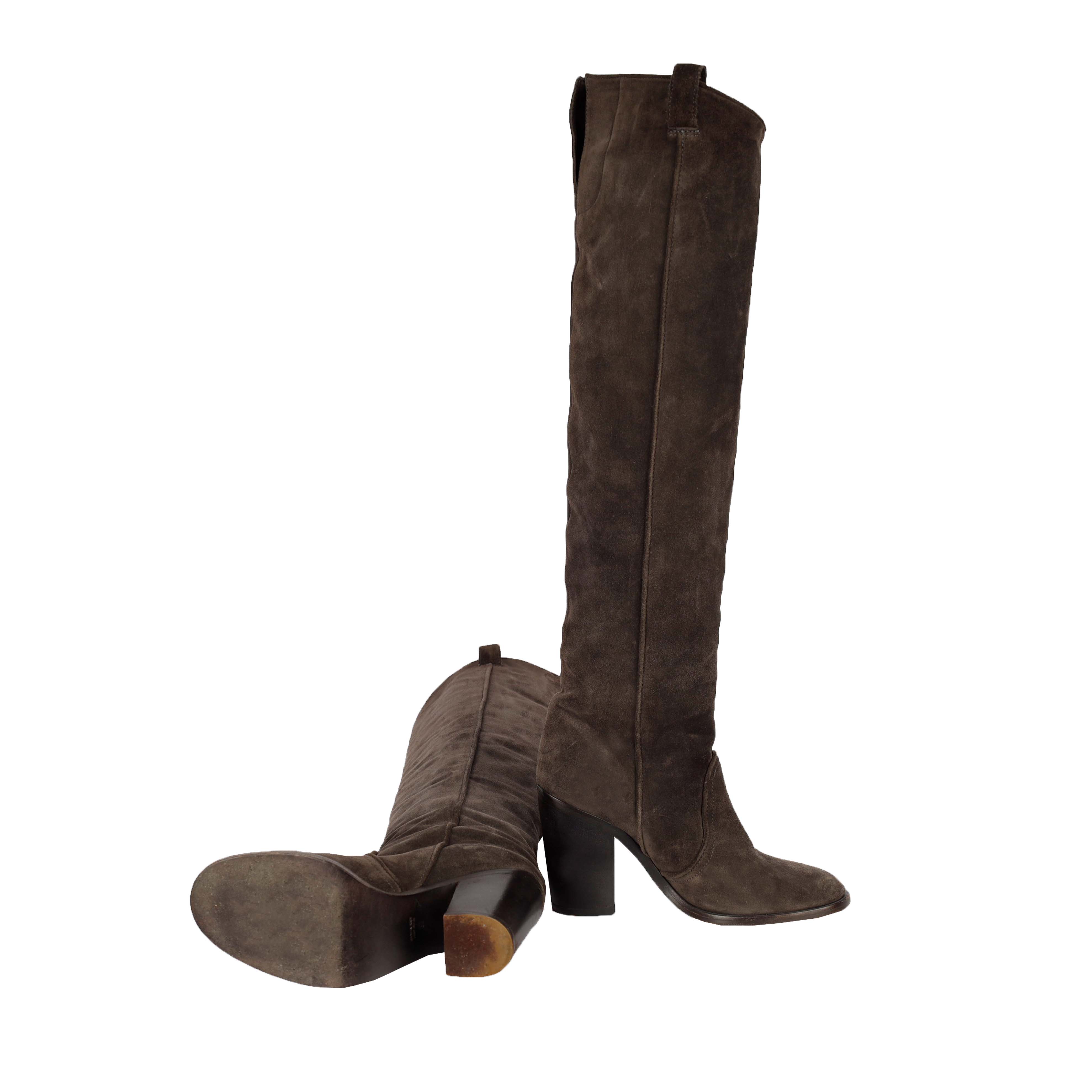 Suede Over the Knee Dark Brown Boots - '20s