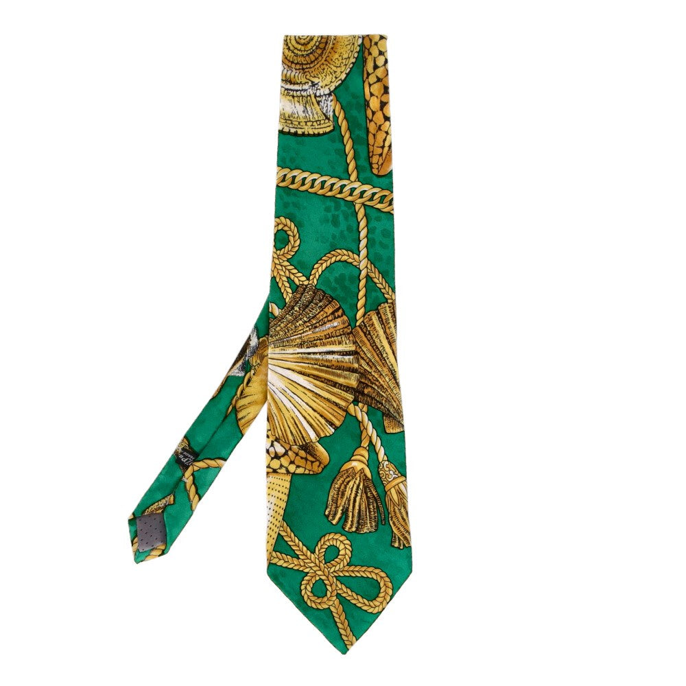 Gianni Versace Green Printed Silk Tie - '90s