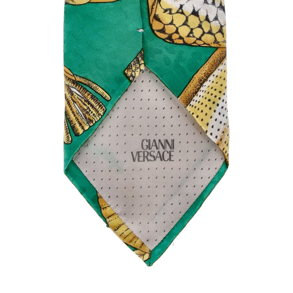 Gianni Versace Green Printed Silk Tie - '90s