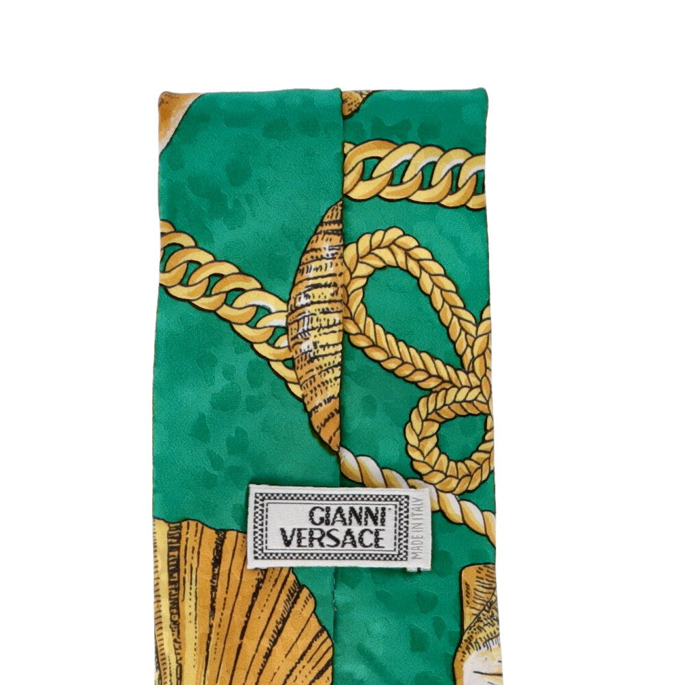 Gianni Versace Green Printed Silk Tie - '90s