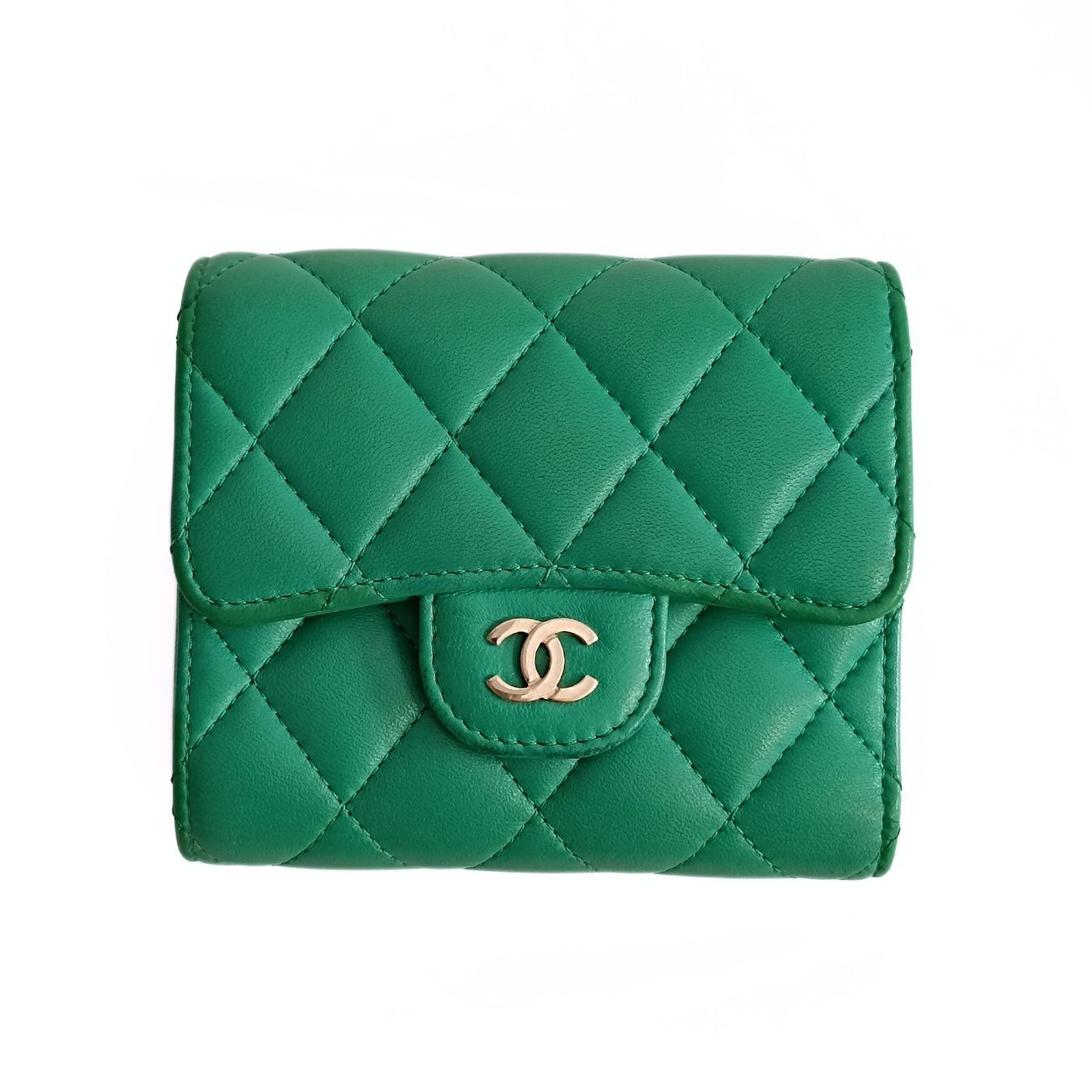 Chanel Chanel compact trifold wallet in green leather - '10s