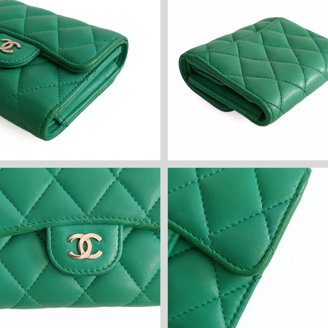 Chanel Chanel compact trifold wallet in green leather - '10s