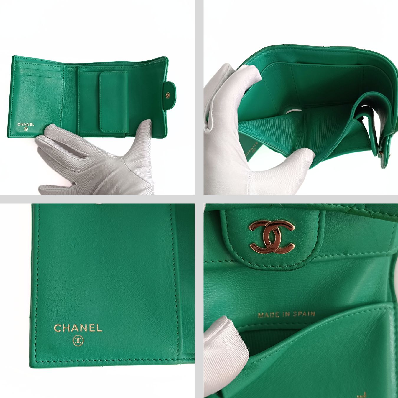 Chanel Chanel compact trifold wallet in green leather - '10s