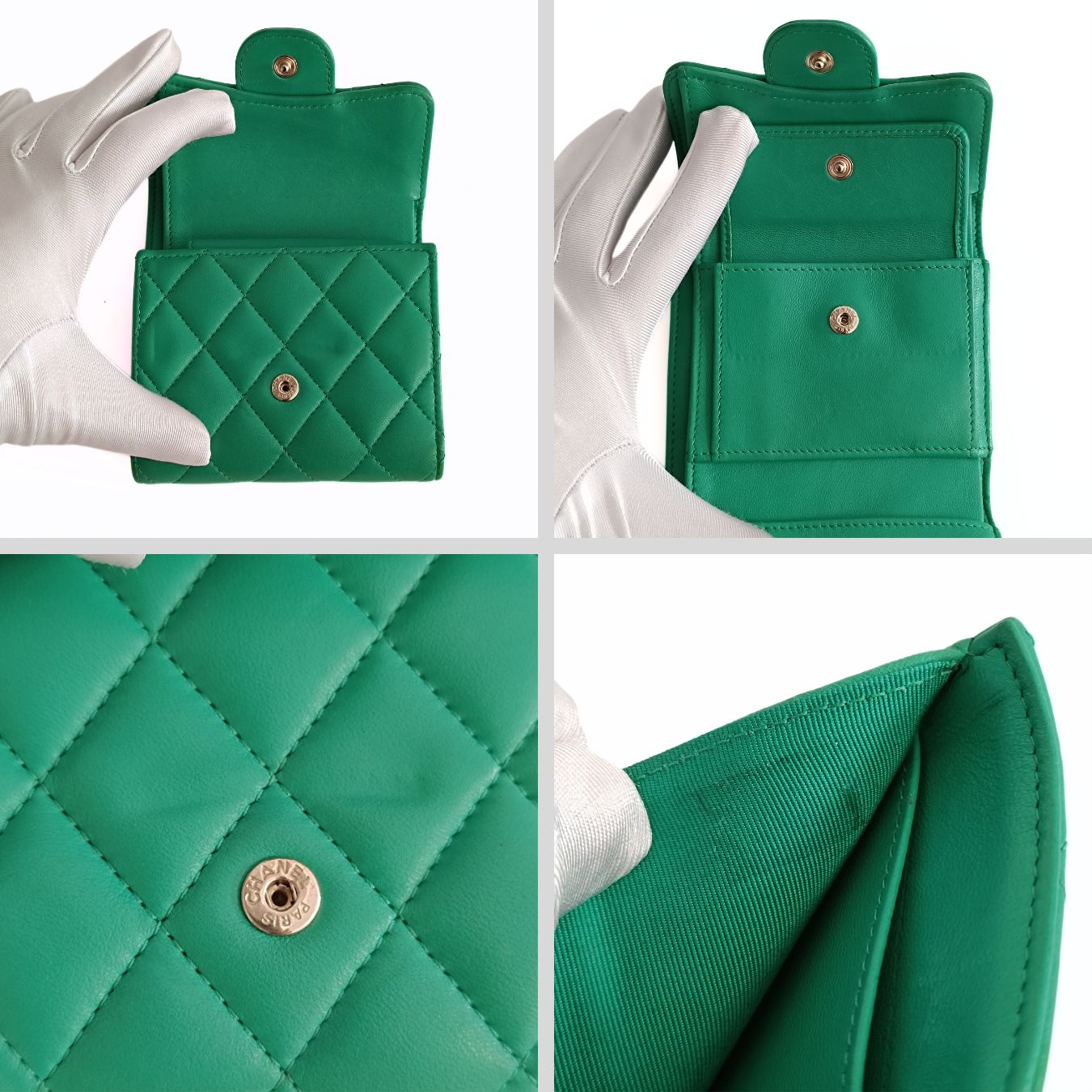 Chanel Chanel compact trifold wallet in green leather - '10s