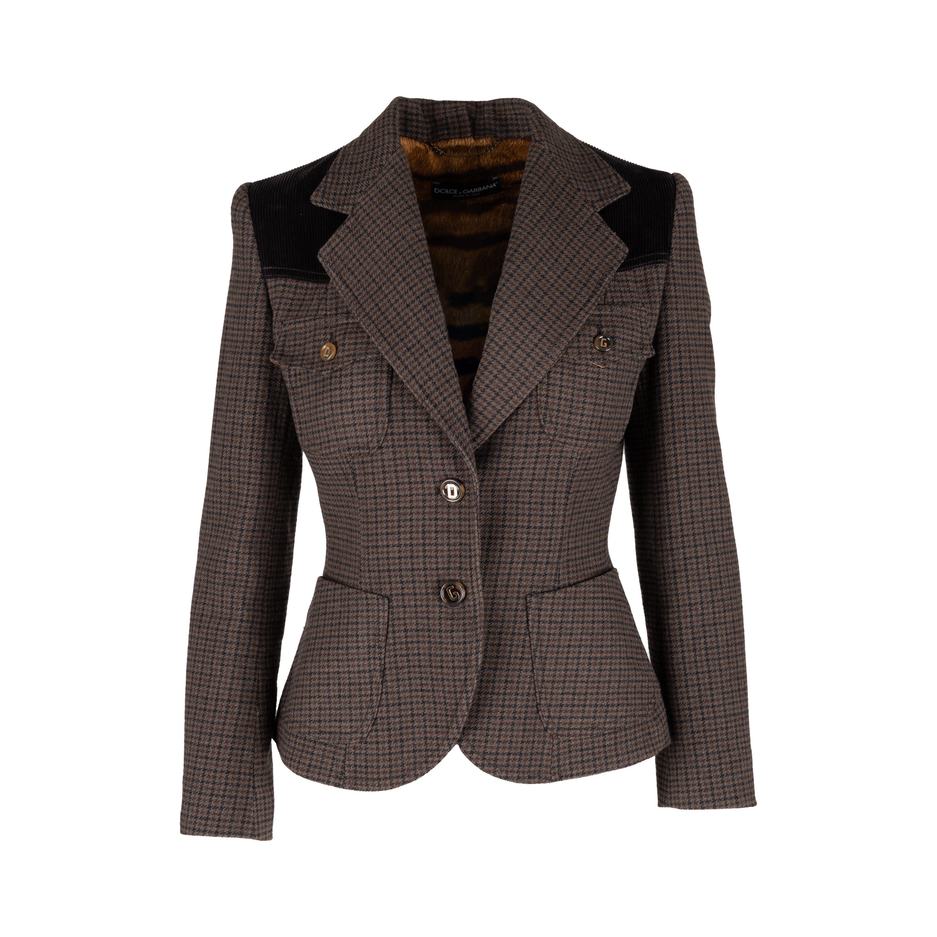 Dolce  Gabbana Houndstooth Wool and Corduroy Jacket - '10s