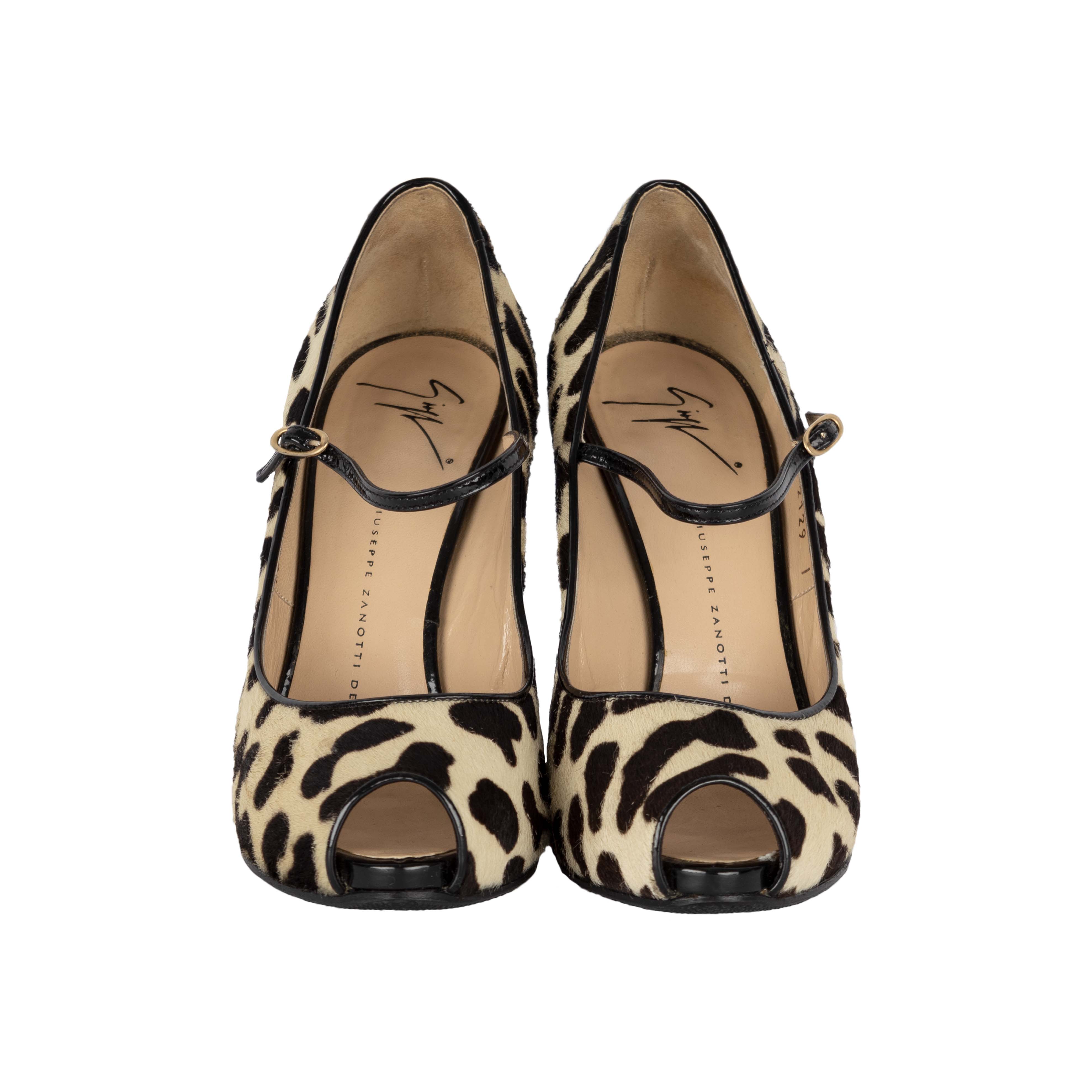 Giuseppe Zanotti Leopard Print Ponyhair Peep-Toe Pumps - '10s