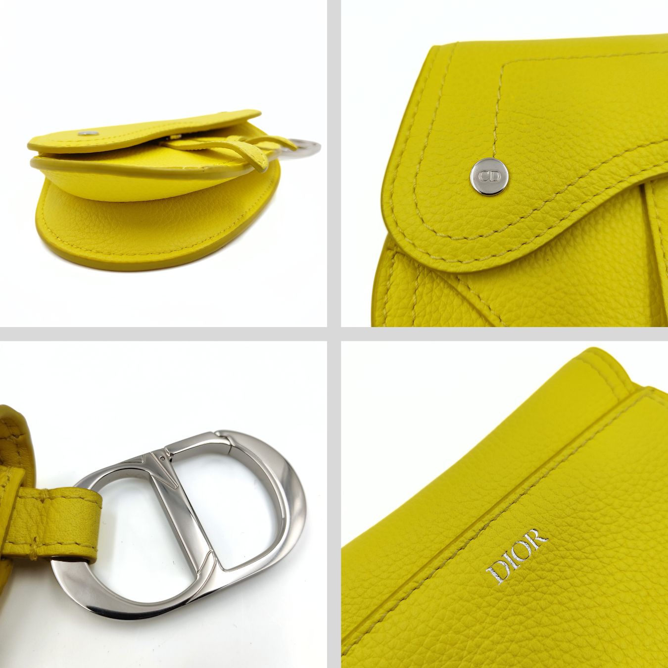 Dior Dior Saddle pouch key ring in fluorescent yellow leather - '10s