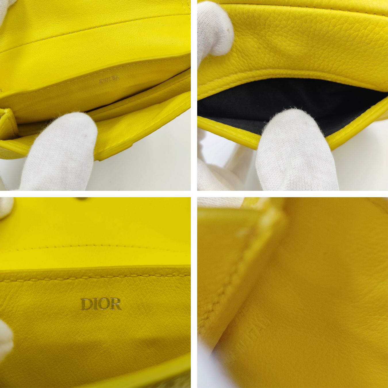 Dior Dior Saddle pouch key ring in fluorescent yellow leather - '10s