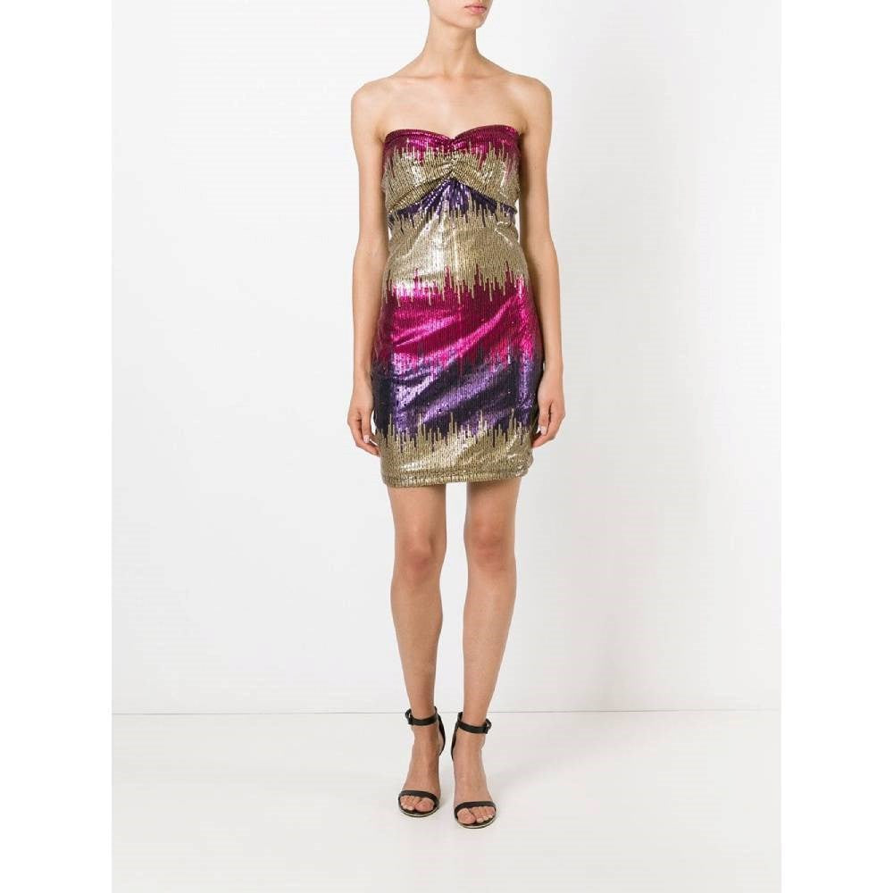 Versace Multicolor Strapless Sequined Mini Dress - '90s