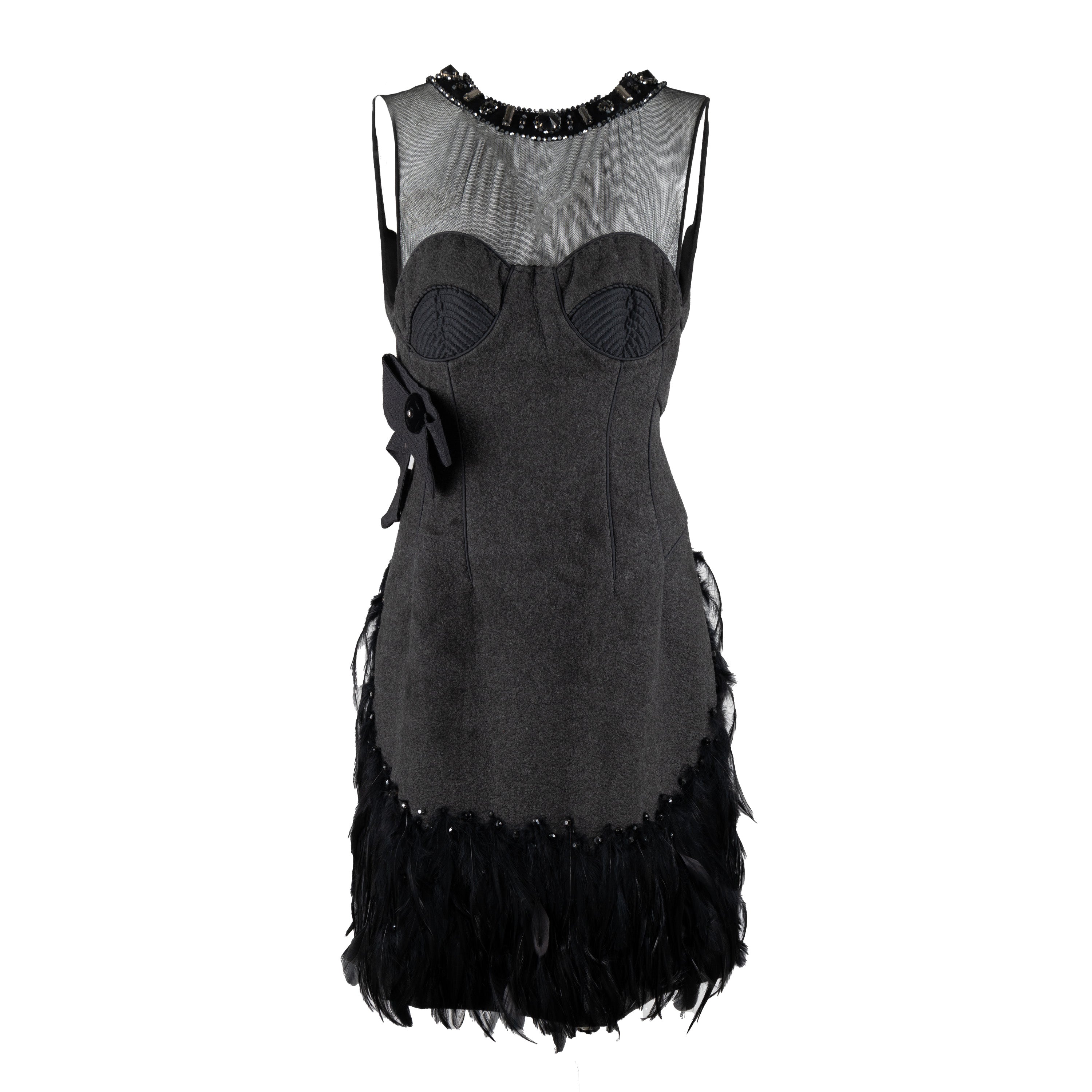 6267 Compact Wool Dress with Feather  - '00s