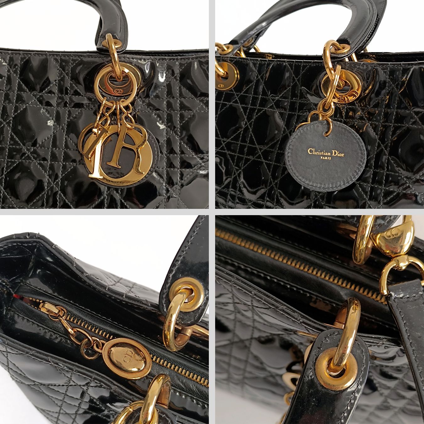 Dior Christian Dior Lady Dior Grande shoulder bag in black patent leather - '10s