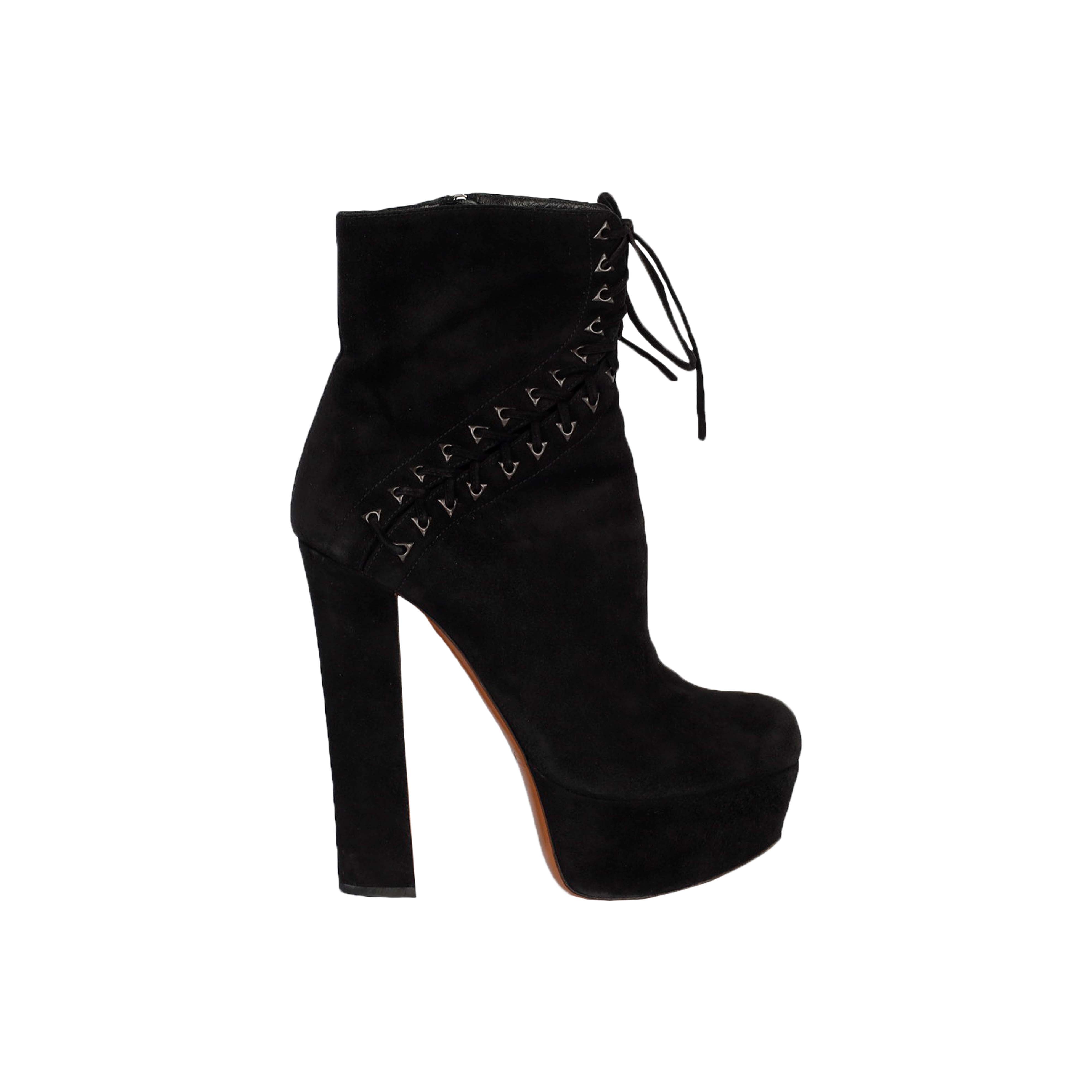 Black Suede Lace-up Corset Booties- '20s