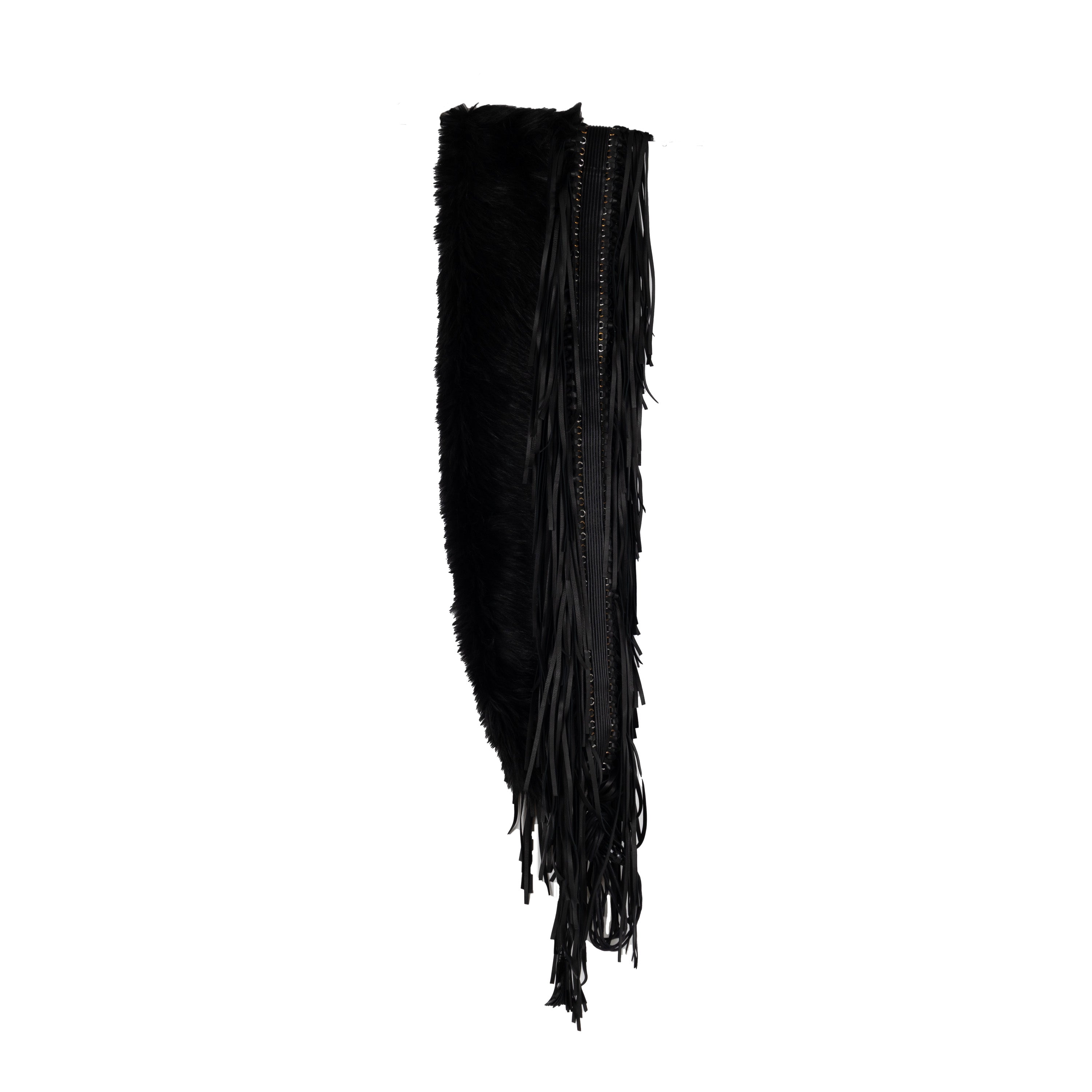 Collection Privée Faux Fur Scarf with Leather Fringes - '10s