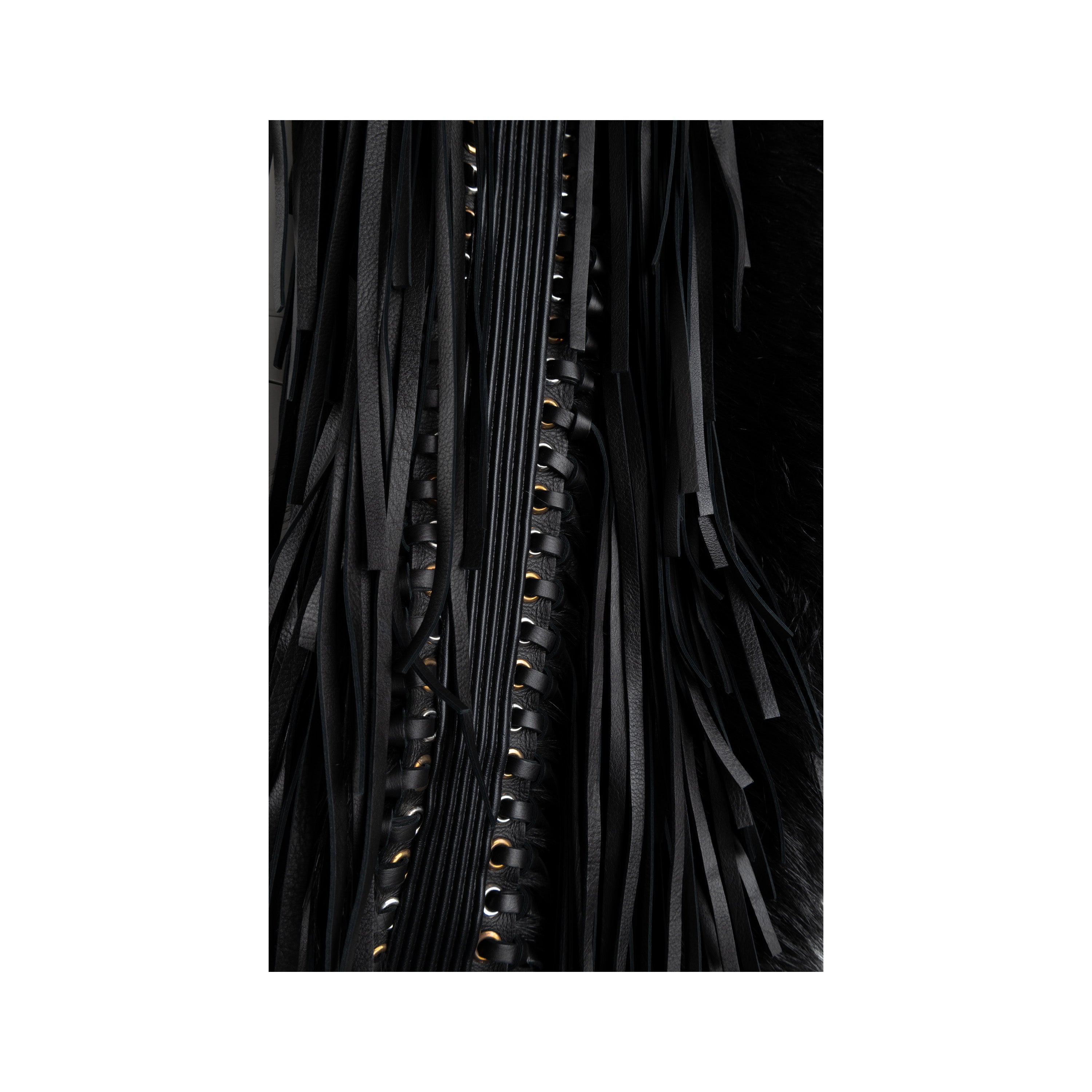 Collection Privée Faux Fur Scarf with Leather Fringes - '10s