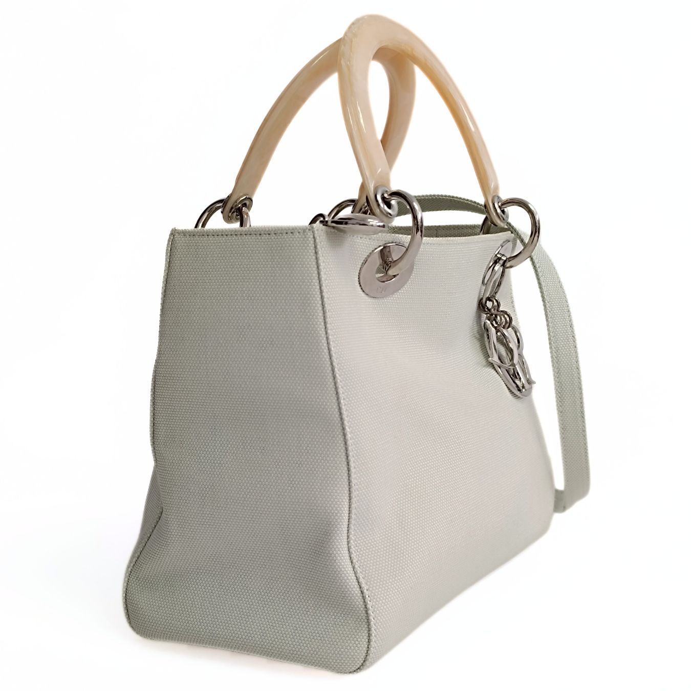 Dior Christian Dior Lady Dior bag in pastel aqua green canvas - '10s