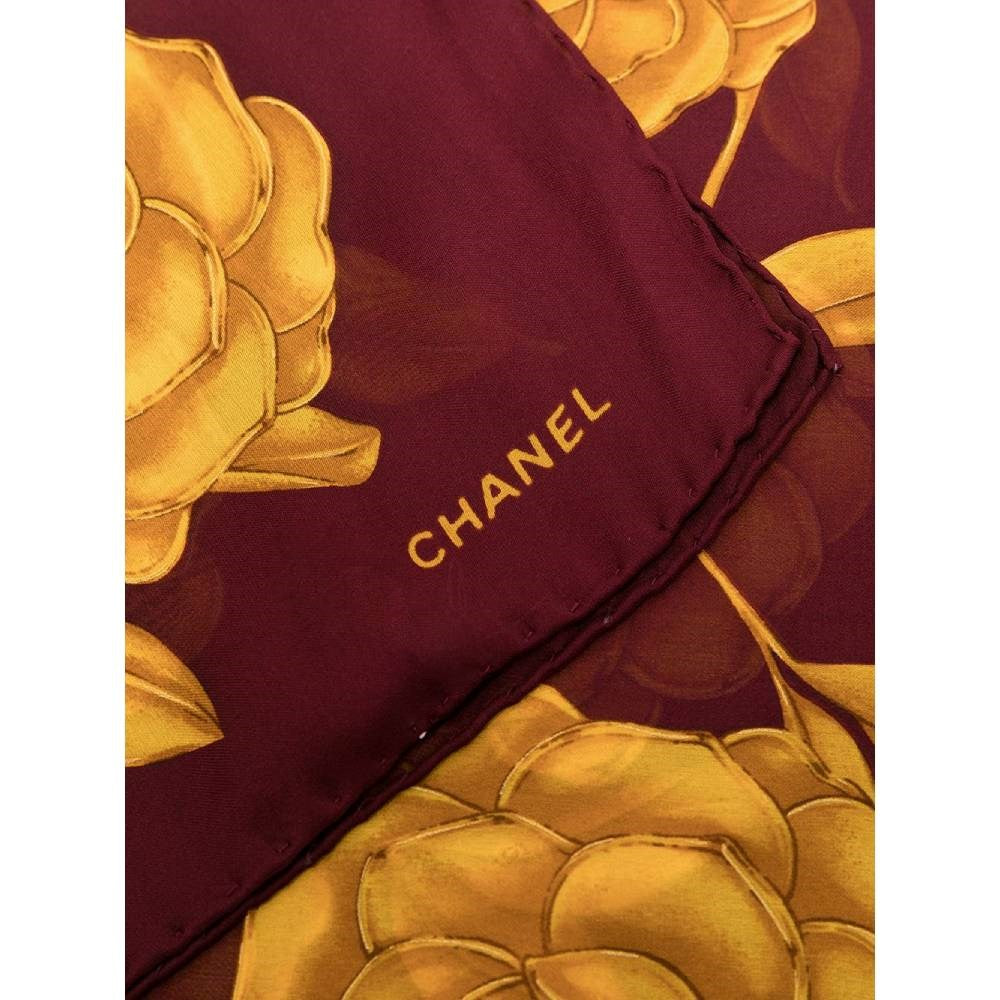 Chanel Burgundy Camelia Silk Foulard - '90s