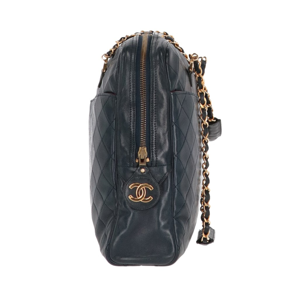 Chanel Dark Blue Matelassé Shoulder Bag - '90s