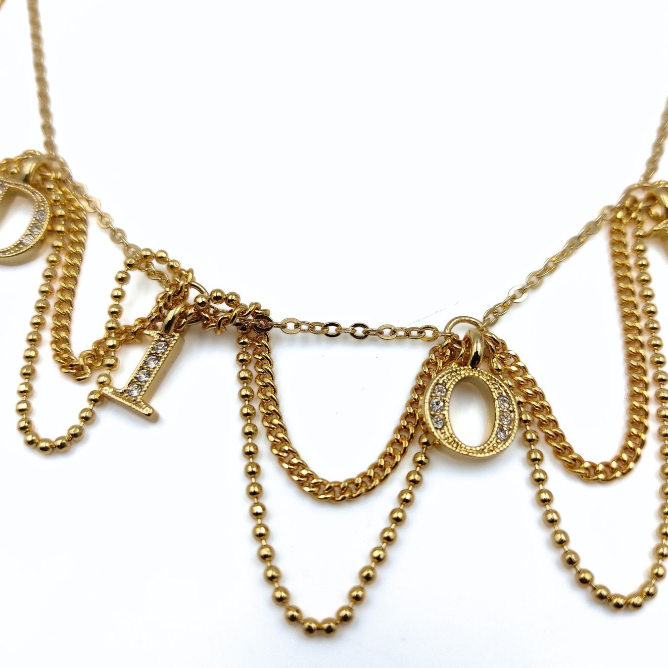 Dior Dior women's necklace in golden metal and rhinestones - '10s