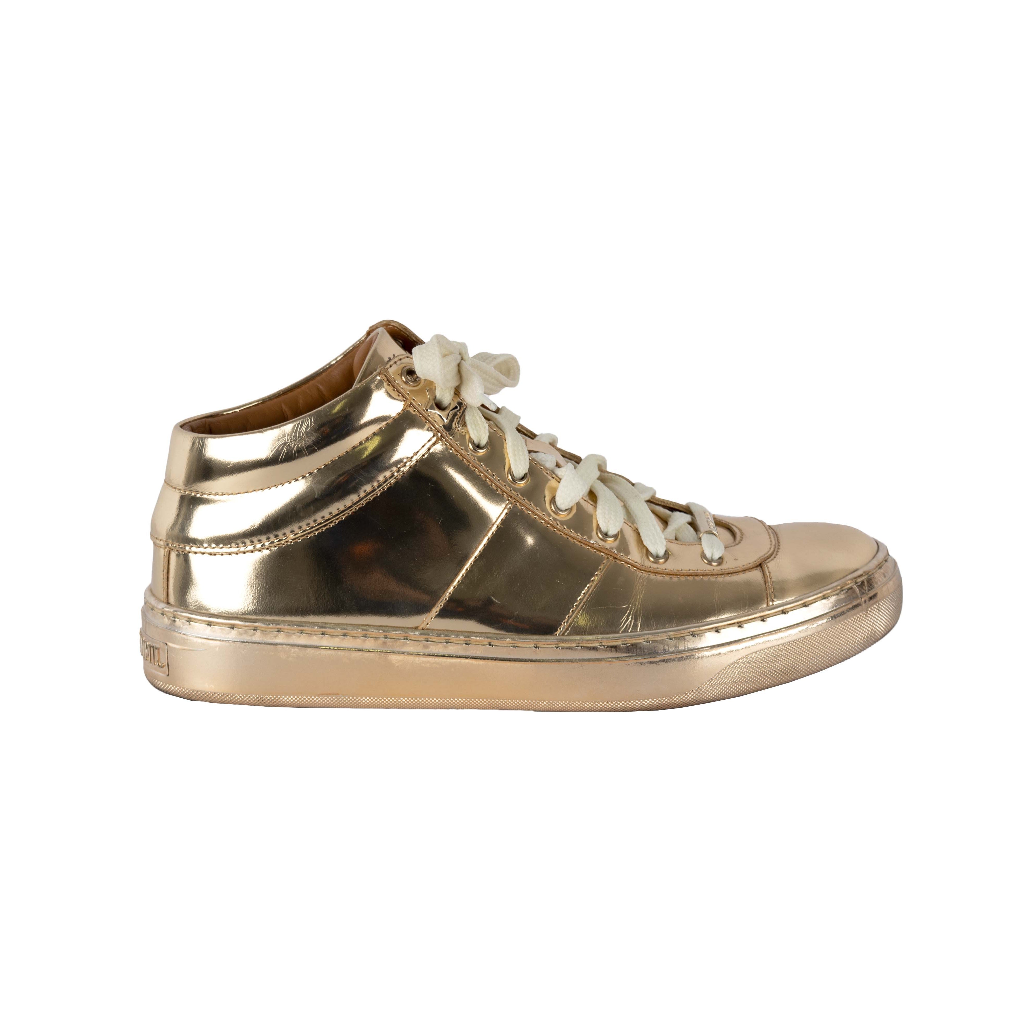 Jimmy Choo Belgravia Metallic Gold Sneakers - '10s