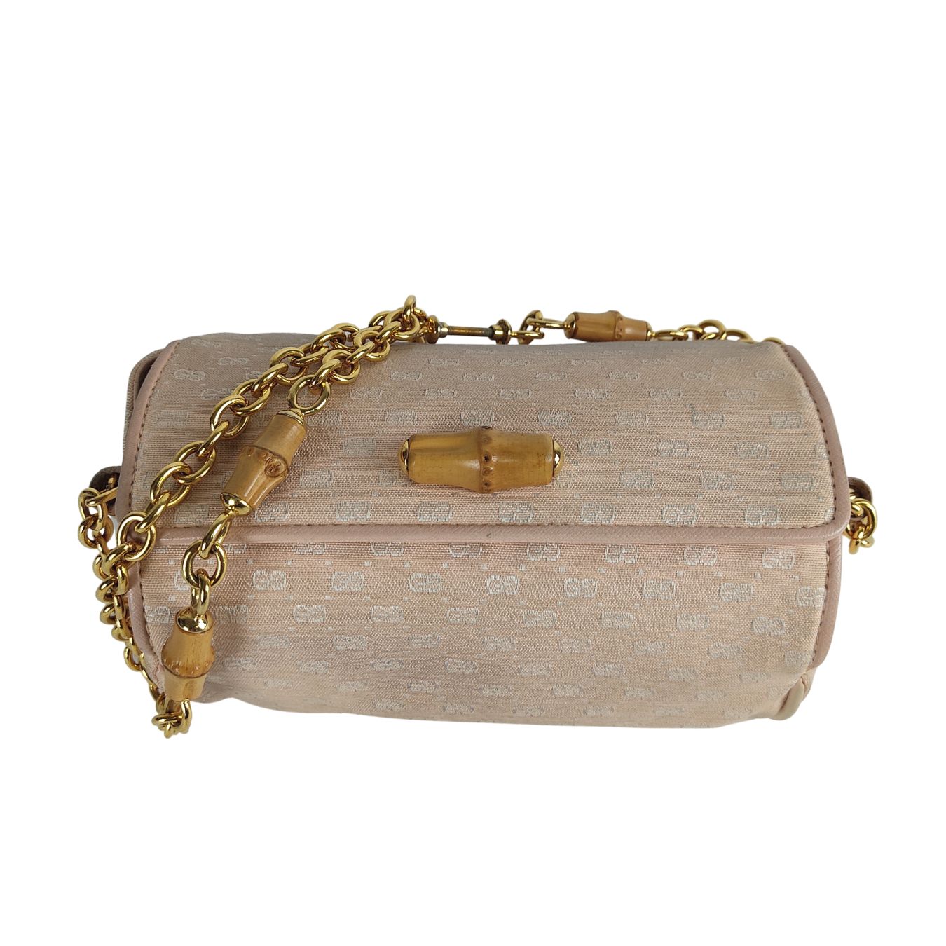 Gucci Gucci vintage Bamboo shoulder bag in pink GG canvas - '10s