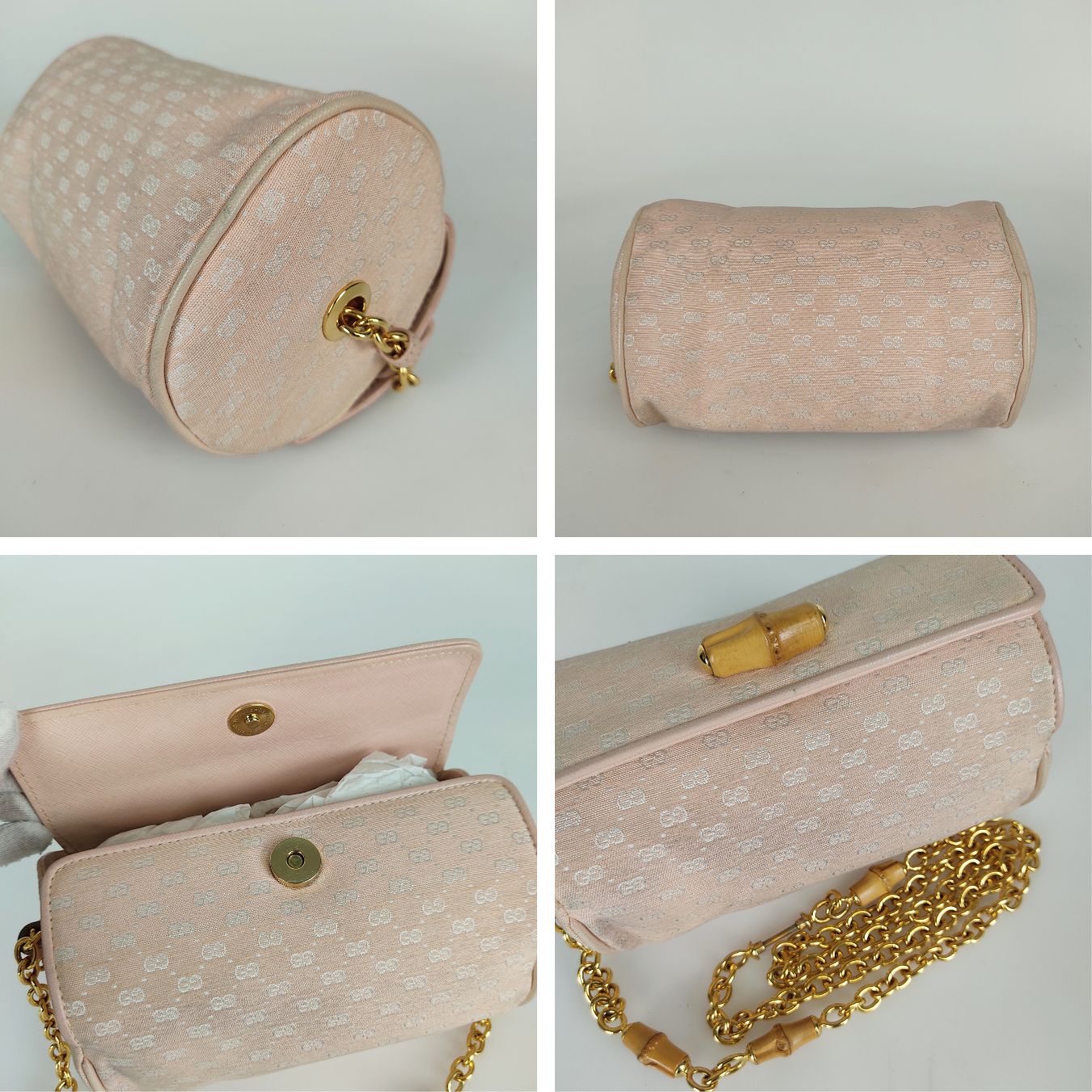 Gucci Gucci vintage Bamboo shoulder bag in pink GG canvas - '10s