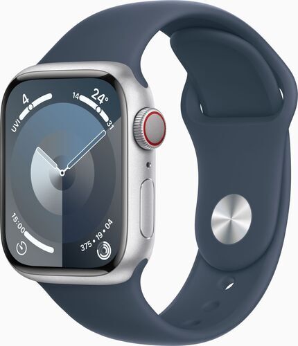 Apple Watch Series 9 Aluminium 41 mm (2023) GPS + Cellular silver Sportband stormblå S/M