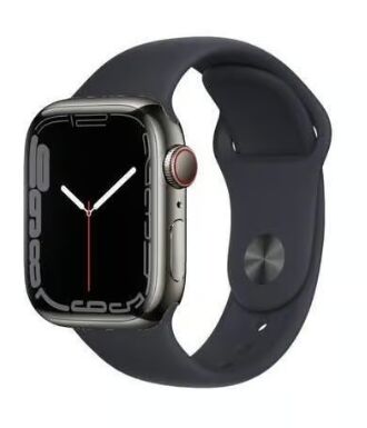 Apple Watch Series 7 Rostfritt stål 45 mm (2021) GPS + Cellular grafit Sportband Midnatt