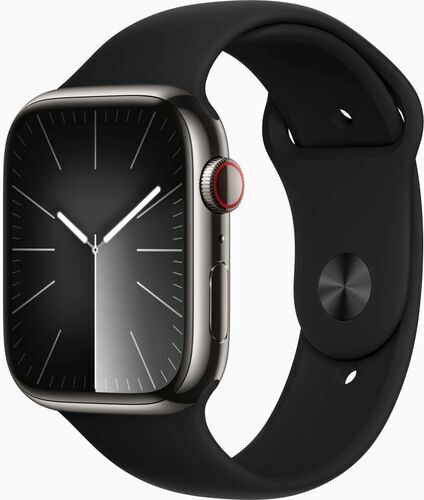 Apple Watch Series 8 Rostfritt stål 45 mm (2022) GPS + Cellular grafit Sportband svart