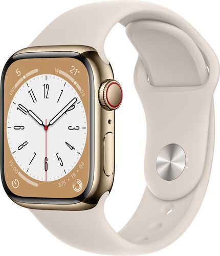 Apple Watch Series 8 Rostfritt stål 41 mm (2022) GPS + Cellular guld Sportband Stjärnglans