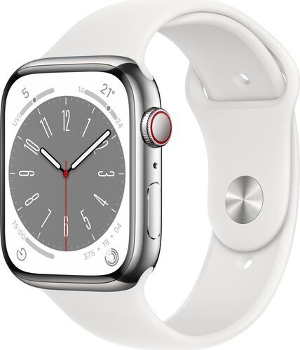 Apple Watch Series 8 Rostfritt stål 45 mm (2022) GPS + Cellular silver Sportband vit