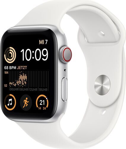 Apple Watch SE 44 mm (2022) GPS + Cellular silver Sportband vit S/M