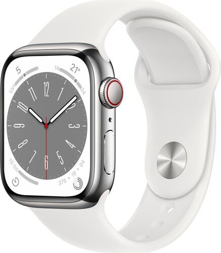 Apple Watch Series 8 Rostfritt stål 41 mm (2022) GPS + Cellular silver Sportband vit