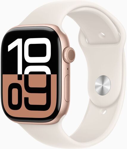 Apple Watch Series 10 Aluminium 46 mm (2024) GPS + Cellular roségold Sportband S/M Stjärnglans