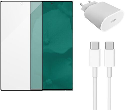 Snabbladdare (20W) + Laddningssladd (USB-C)  Skärmskydd Samsung Galaxy S22 Ultra 5G