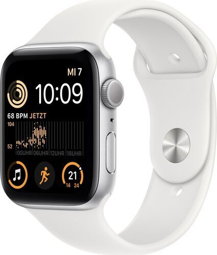 Apple Watch SE 44 mm (2022) GPS silver Sportband vit M/L