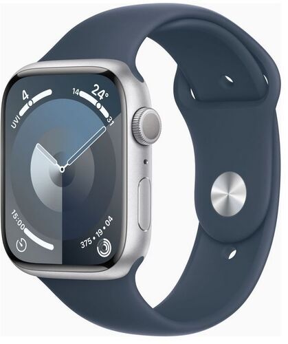 Apple Watch Series 9 Aluminium 45 mm (2023) GPS silver Sportband stormblå S/M