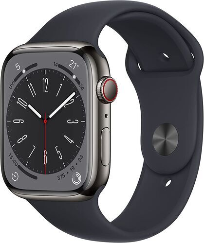 Apple Watch Series 8 Rostfritt stål 45 mm (2022) GPS + Cellular grafit Sportband Midnatt