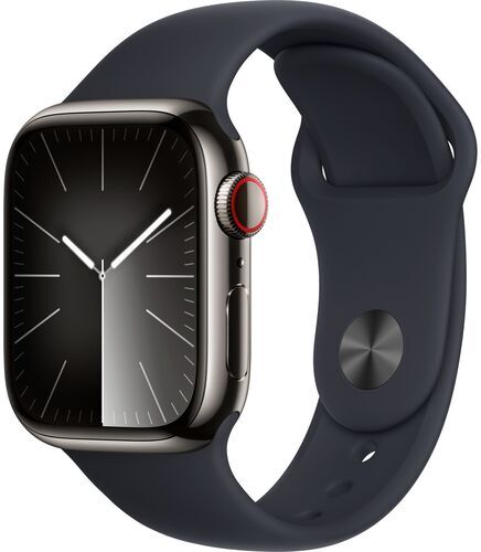 Apple Watch Series 9 Rostfritt stål 41 mm (2023) GPS + Cellular grafit Sportband Midnatt M/L