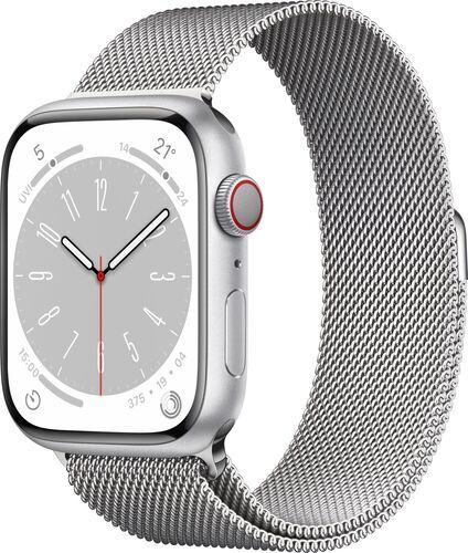 Apple Watch Series 8 Rostfritt stål 45 mm (2022) GPS + Cellular silver Milanesisk armband silver