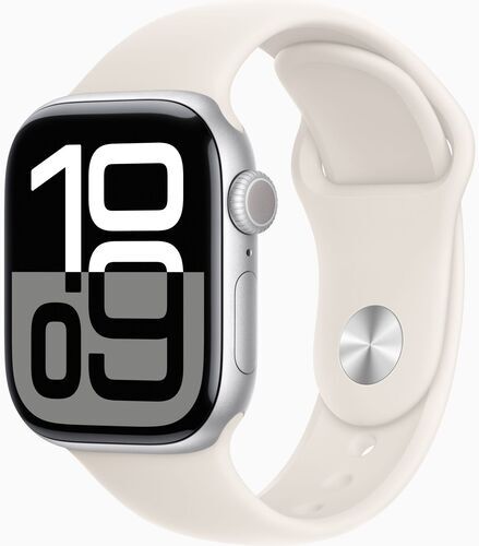 Apple Watch Series 10 Aluminium 42 mm (2024) GPS + Cellular silver Sportband S/M Stjärnglans