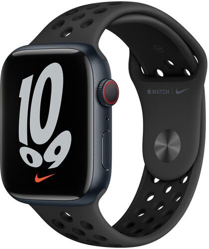 Apple Watch Nike Series 7 Aluminium 45 mm (2021) GPS + Cellular Midnatt Sportband svart