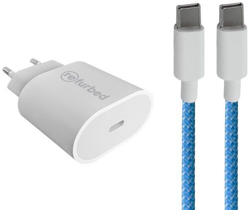 RapidCharge Duo Snabbladdare (20W)  flätad laddkabel (USB-C) vit/blå