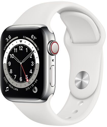 Apple Watch Series 6 Rostfritt stål 44 mm (2020) silver Sportband vit