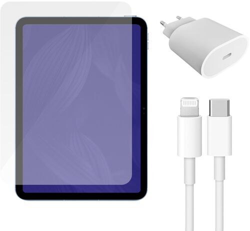 Snabbladdare (20W) + kabel (USB-C)  skärmskydd iPad Air 4 (2020) 109"