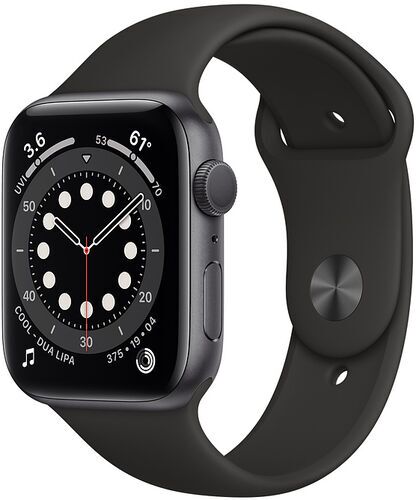 Apple Watch Series 6 Aluminium 44 mm (2020) GPS rymdgrå Sportband svart